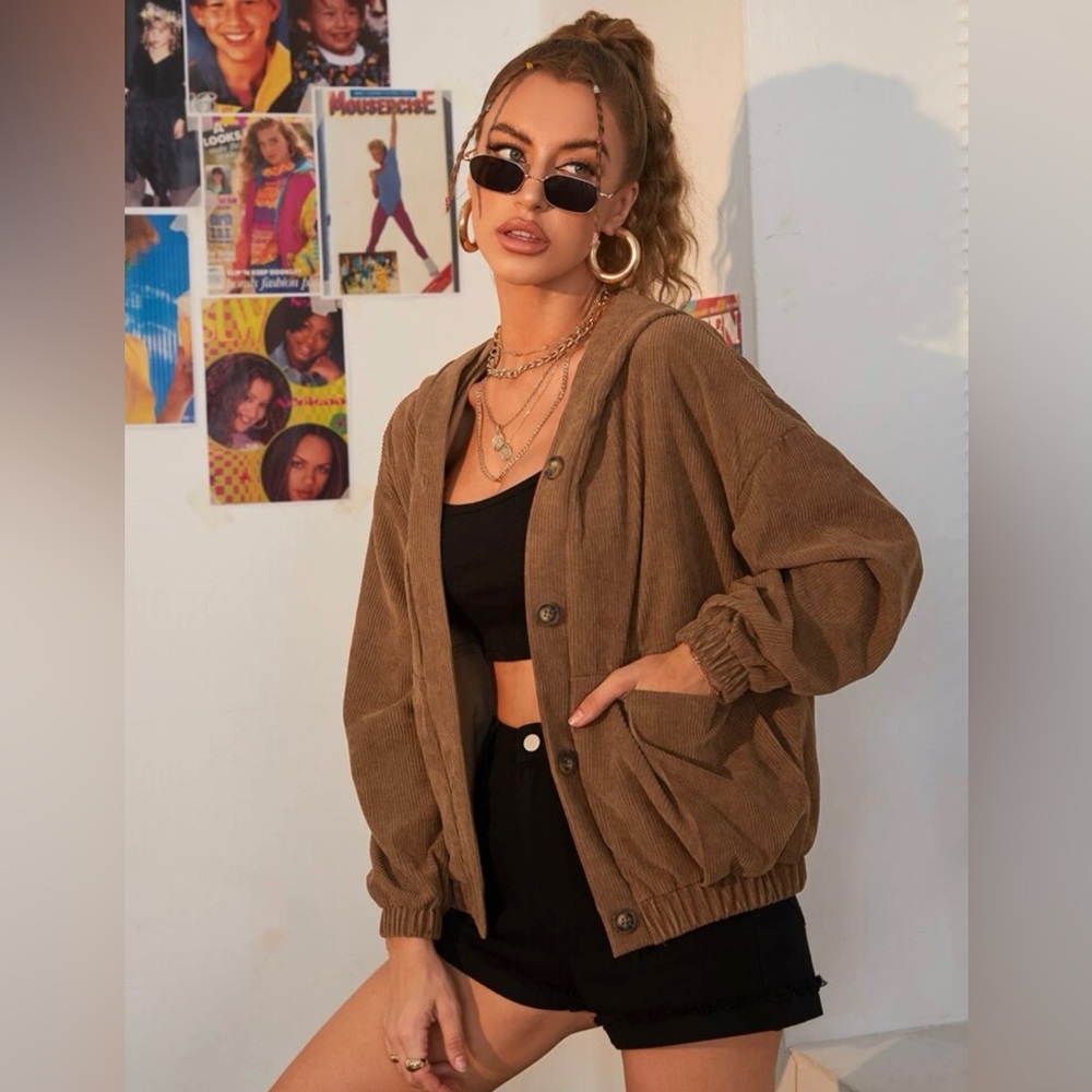 Cord hooded jacket